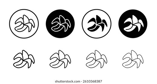 Peeled banana icon Black and white outline vector