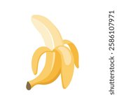 Peeled banana. Banana icon on white background. Illustration