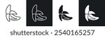 Peeled banana icon set. Vector symbols in black and white colors.