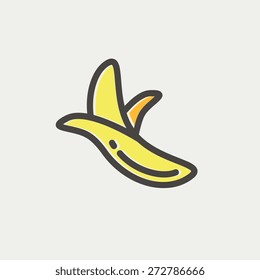 Peeled banana icon thin line for web and mobile, modern minimalistic flat design. Vector icon with dark grey outline and offset colour on light grey background.