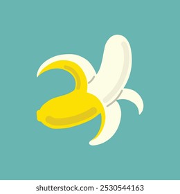 Icono de plátano pelado. Plátano maduro amarillo pelado o fruta orgánica sabrosa dulce tropical fresca aislada sobre fondo azul. Ilustración vectorial.