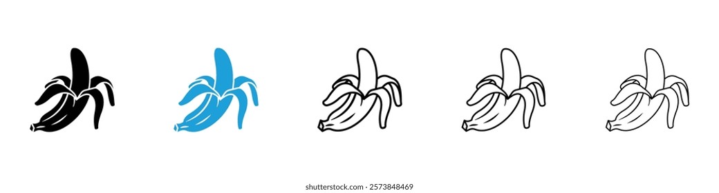 Peeled banana icons in filled and 3 stroke weights