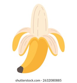 Ilustração de banana descascada. Ícone de fruta com cores brilhantes para design de alimentos, materiais educacionais