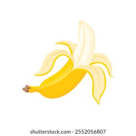 Peeled banana isolated on white background. Vector cartoon flat illustration. Tropical fruit icon.