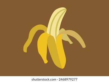 Peeled banana on orange background