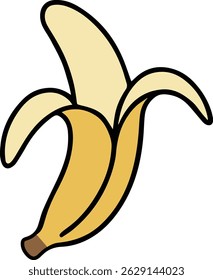 Uma casca de banana descascada na ilustração de vetor amarelo.