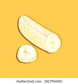 banana pelada con trozos cortados en ilustración vectorial