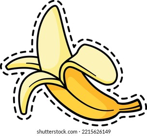 Peeled banana sticker. Comic pop art badge