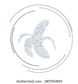 The peeled banana symbol filled with dark blue dots. Vector illustration on white background