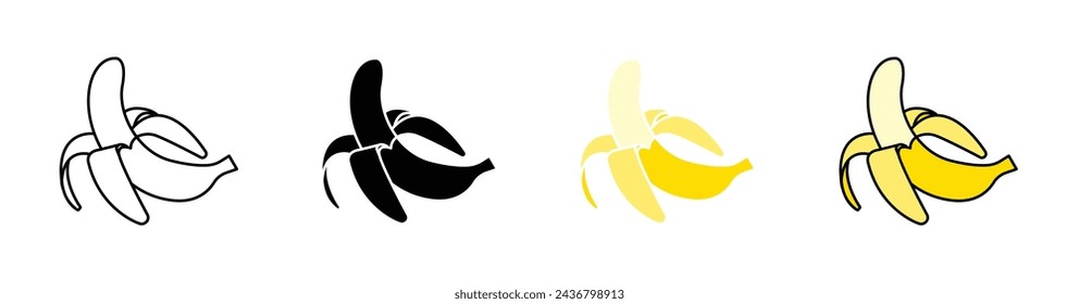 Peeled Banana Vector Illustration Set. Instant Magic Sign suitable for apps and websites UI design style.