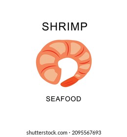 Peeled boiled shrimp decorated with text. Vector illustration for the menu of fish restaurants, for packaging in markets and shops.