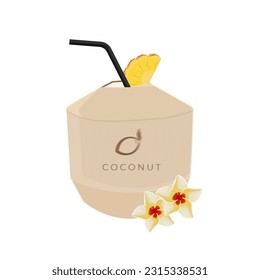 Peeled Fresh Coconut Drink Vector Illustration Logo