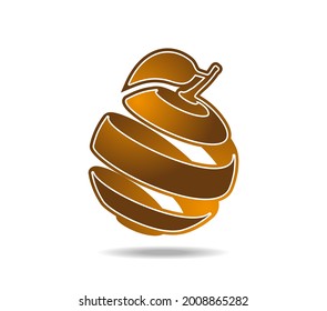 Peeled golden lime fruit with a leaf. Peeled lime peel