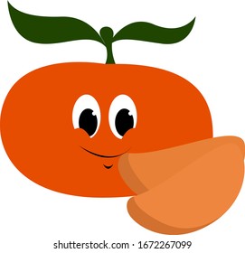 Peeled mandarin, illustration, vector on white background.