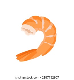 Peeled orange shrimp without head cartoon vector illustration. Headless shrimp with tail isolated on white background