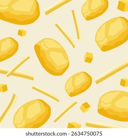 Padrão sem emenda de batata descascada com vários cortes. Ilustração vegetal