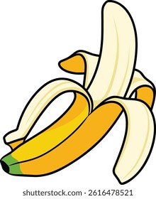A peeled ripe banana isolated on a white background