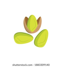 Los pistachos pelados y con concha nutren la ilustración vectorial plana aislada sobre fondo blanco. Comida vegetariana orgánica y bocadillo de nuez sana para el diseño del paquete.
