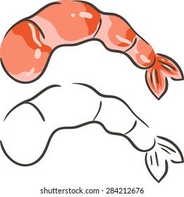 Peeled shrimp. Isolated set