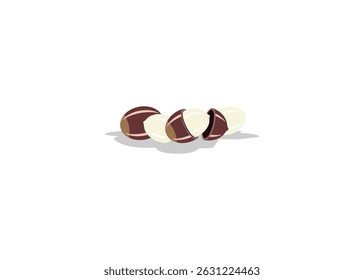 Fruta listrada descascada sobre fundo branco