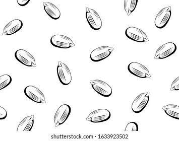 Peeled Sunflower Seeds. Geometric seamless pattern in black and white.