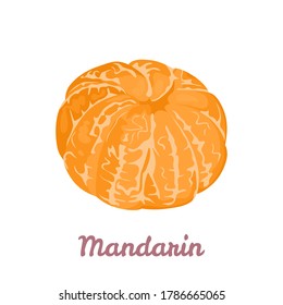Peeled whole tangerine isolated on white background. Vector illustration of citrus fruit in cartoon flat style. Mandarin icon.