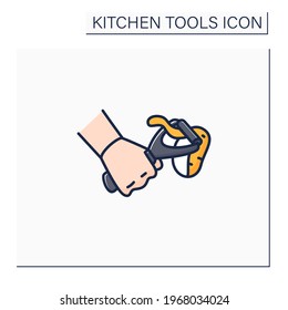 Peeler color icon. Vegetable scraper. Remove outer layer. Kitchen tools concept. Isolated vector illustration