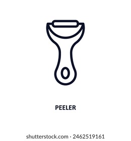 icono del pelador. Icono de pelador de línea delgada de la colección de la cocina. Vector de contorno aislado sobre fondo blanco. El símbolo de pelador editable se puede utilizar en Web y móvil