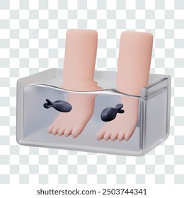 Peeling por peces en estilo 3D. Patas en cuenco transparente con pescado negro
