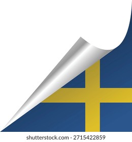 Peeling flag design featuring the Swedish flag in blue and yellow.