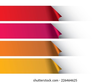 Peeling off white background to reveal rows of warm color paper strips. Abstract vector background design.