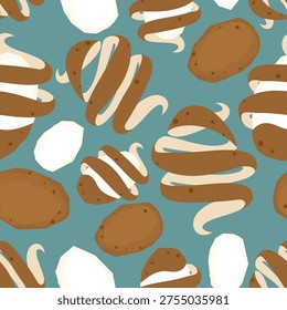 Peeling potatoes pattern seamless. Potatos peelings background.  
