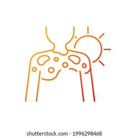Peeling skin gradient linear vector icon. Sunburn from excessive sun exposure. Ultraviolet rays damage to body. Thin line color symbols. Modern style pictogram. Vector isolated outline drawing
