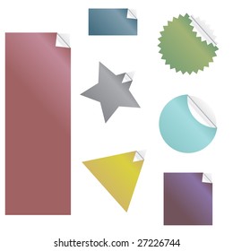 Peeling stickers set isolated on white in many different shapes