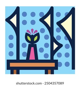 Fondo de pantalla de pelado con decoración de mesa y florero ilustración colorida del icono aislado en fondo blanco cuadrado. Simple plano delineado dibujo de dibujos animados de estilo.
