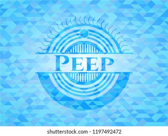 Peep light blue emblem with mosaic background