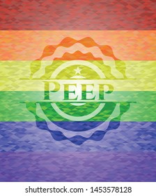 Peep on mosaic background with the colors of the LGBT flag