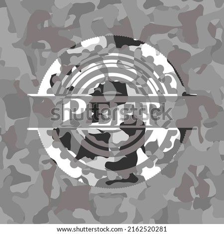 Peep written on a grey camo texture 
