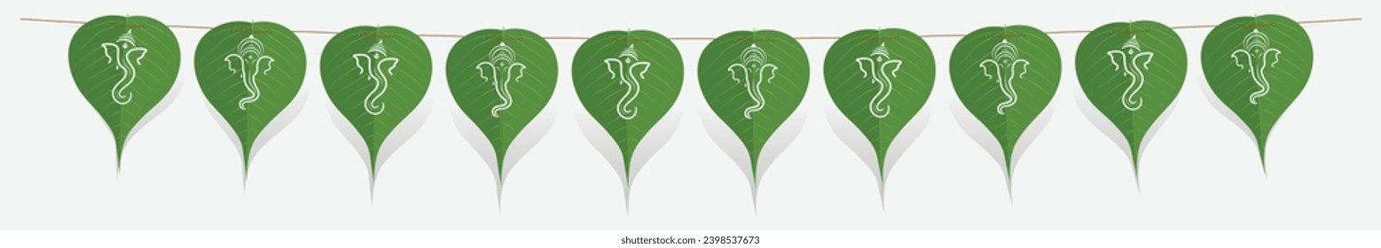 peepal leaf cut ganpati Garland. Decoration for Indian Hindu Auspicious Occasion, ganesh chaturthi special vector.