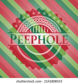 Peephole christmas colors style emblem. Vector Illustration. Detailed. 