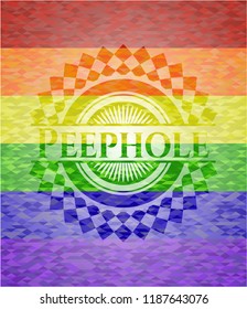 Peephole on mosaic background with the colors of the LGBT flag