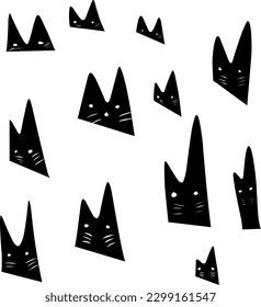 peeping black cat, on white background.