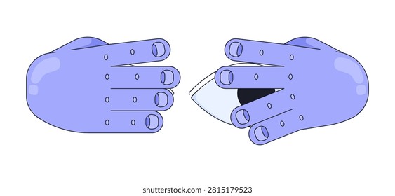 Peeping eye between hands 2D cartoon clip art. Playful peeking gesture. Curiosity look. Shyness timidity. Hidden glimpse. Peekaboo isolated flat vector element on white background. Spot illustration