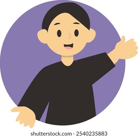 Peeping Person Character with Cheerful Expression. Flat Vector Illustration