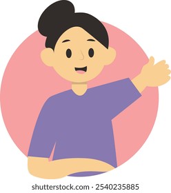 Peeping Person Character with Cheerful Expression. Flat Vector Illustration