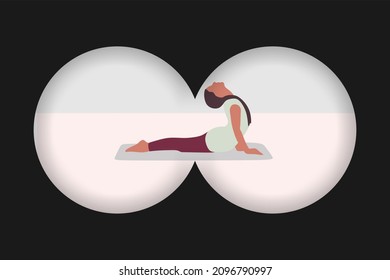 Peeping through binoculars, spying on a girl. Vector illustration.