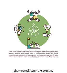 Icono de concepto de economía por pares con texto. Innovación empresarial, préstamos P2P, servicios de alquiler y coworking. Plantilla vectorial de página PPT. Folleto, revista, elemento de diseño de folletos con ilustraciones lineales