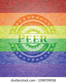 Peer emblem on mosaic background with the colors of the LGBT flag