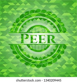 Peer green emblem. Mosaic background