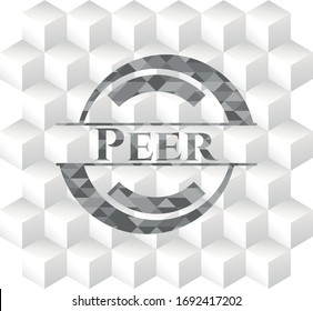Emblema gris del mismo nivel con fondo blanco de cubo geométrico